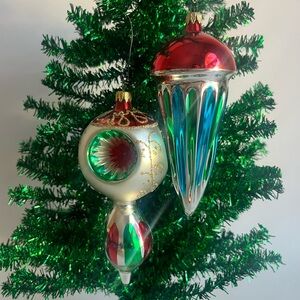 •Vintage Reflector Finial Glass Ornament Set Columbia•